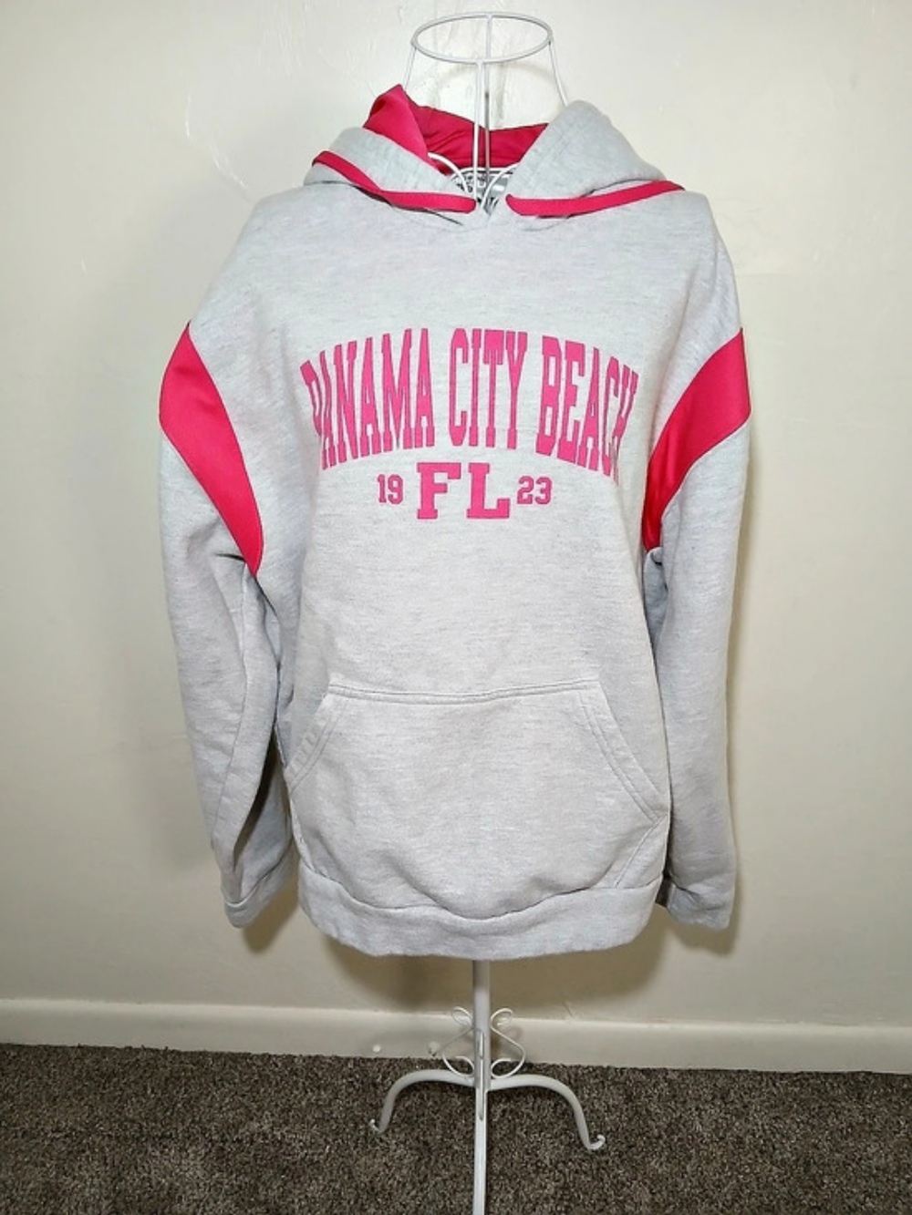 Panama City Beach FL 1923 Luba's Fashions Gray/Pink Souvenir Hoodie Size XL